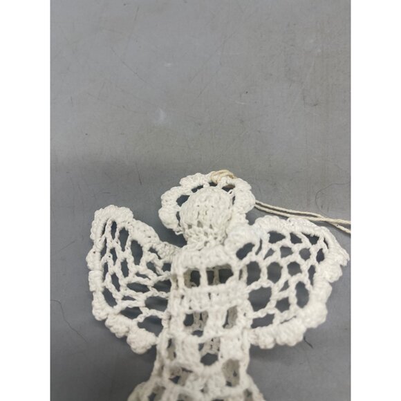 vintage doily ornament Christmas holiday Angle whites wings 5" tall READ - Picture 2 of 7